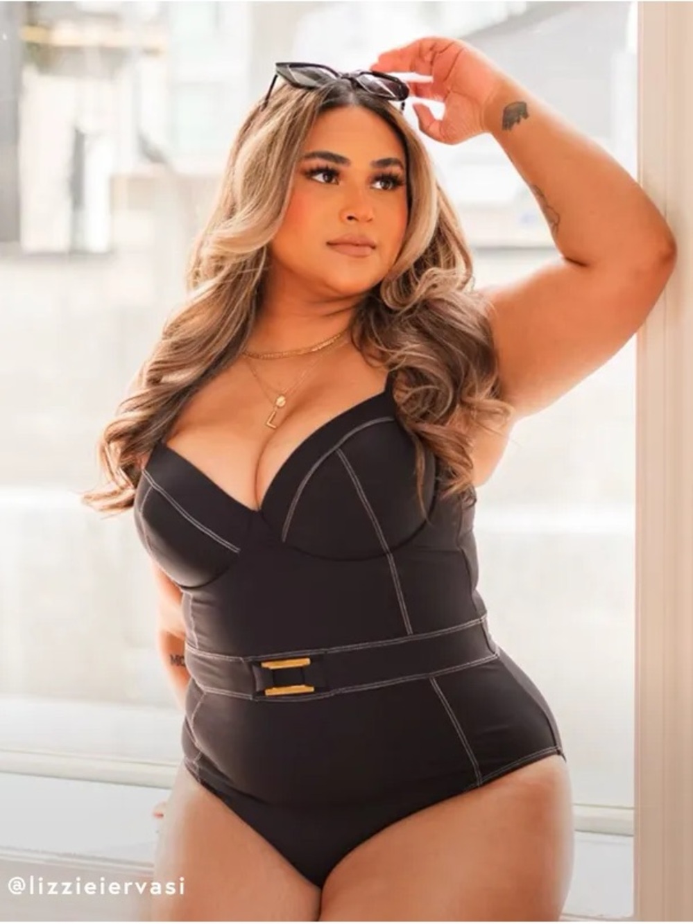 Bleu Rod Beattie Black One-Piece Swimsuit with Contrast Stitching